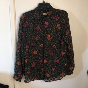 NWT LOFT black blouse with pink and orange flowers